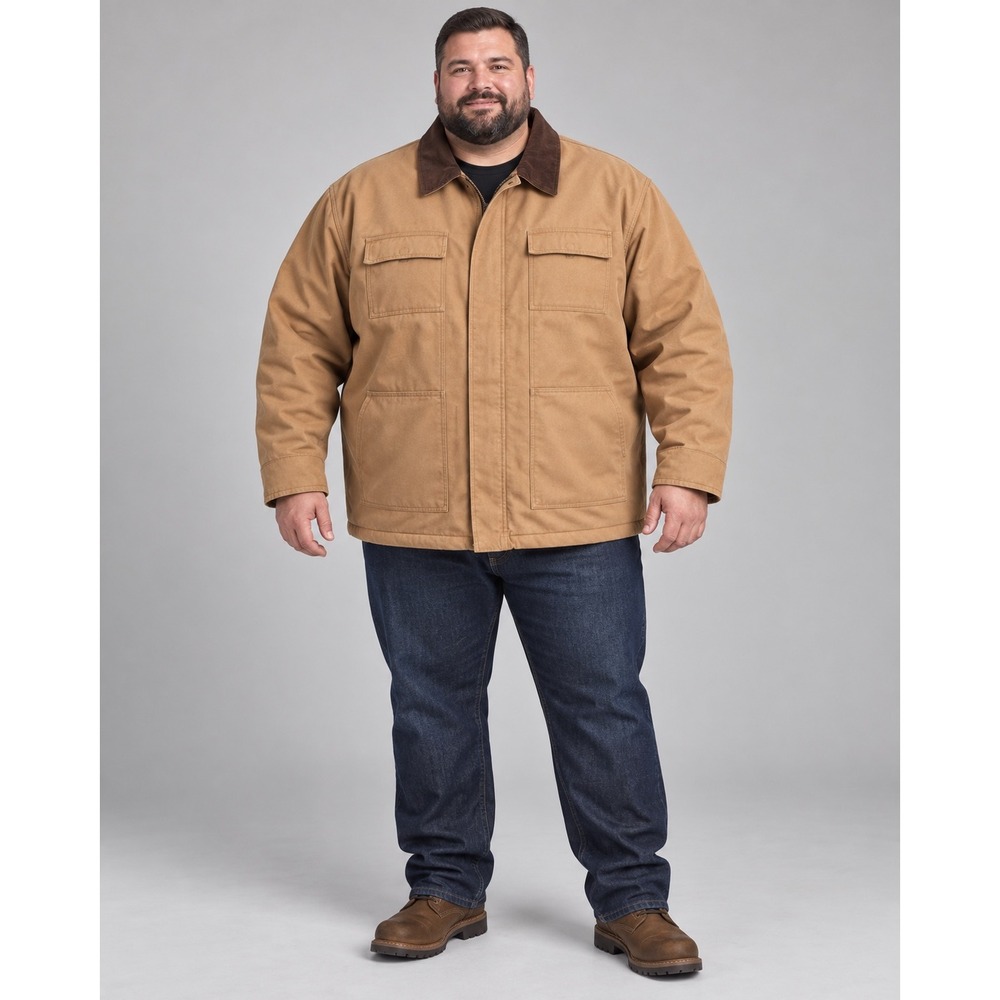 Tri-Mountain Mens 6XL Duck Canvas Work Jacket Tan Brown Corduroy Collar Quilted